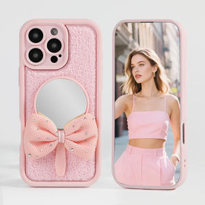 غطاء هاتف بتصميم مرآة وفيونكة لآيفون 17 برو ماكس و16 و15 و14 بلس برو، غطاء خلفي لامع بالماس لحماية الهاتف المحمول - Product Image 5