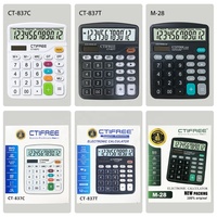 Calculatrice de bureau CT-837, 12 chiffres, plastique, solaire, batterie, écran LED lumineux, grand affichage, calendrier, usage professionnel, logo personnalisé, fonction effacement