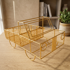 SAFA INTERNATIONAL Panier de rangement cosmétique en fil métallique doré, thème fruits, design géométrique moderne, plateau décoratif multifonctionnel - Product Image 1