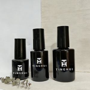 Hot Sale Custom Empty Glass <b>Bottle</b> for Cuticle Oil Black Nail Remover UV Gel Polish Glass <b>Bottle</b> With Cap and <b>Brush</b> 15ml - Product Image 1