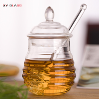Utilisation quotidienne divers volume pur pot de miel en verre en forme d'abeille en borosilicate clair