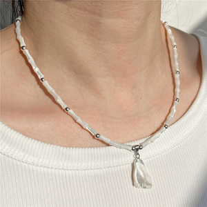 قلادة أم اللؤلؤ ، قلادة الصيف من لؤلؤ الخيزران ، حبة عظم السمك - Product Image 6