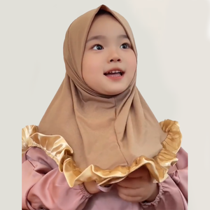 Venta al por mayor Malasia 5 a 12 años de edad Color sólido elástico Niña lista para usar <span class=keywords><strong>Hijab</strong></span> turbante volantes Tudung Instant Kid <span class=keywords><strong>Hijab</strong></span> - Product Image 1