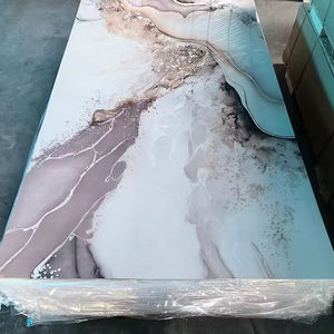 แผ่นพีวีซีหินอ่อนสีฟ้าสำหรับงานศิลปะกันน้ำเส้นใยทองคำมีความเงางามสำหรับตกแต่งล็อบบี้โรงแรม - Product Image 1