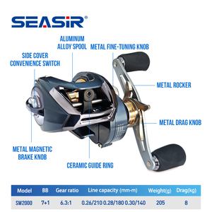 Moulinet Baitcasting de pêche, matériel à la mouche, eau salée, poignée de bouton - Product Image 2