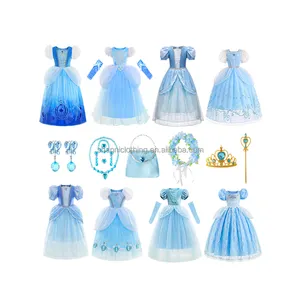 Cinderellas Costume Girls Cosplay Blue Dress Up Clothes for Girls Christmas Halloween Party Costume Kid Birthday Gown Vestido