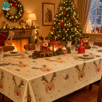 Nappe de Noël carrée jetable en PEVA motif renne, imperméable, pour fêtes, maison, cuisine, anti-déversement, facile à nettoyer, durable