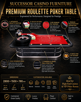 Table de Roulette Professionnelle SUCCESSOR, Table de Poker de Luxe pour Casino avec Disposition Personnalisée, Accoudoirs en Cuir et Porte-Gobelets