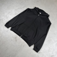 Hoodie Zipper Pria Bordir Custom Grosir 320g French Terry Bernapas, Model Boxy Fit, Tekstur Matte Hitam