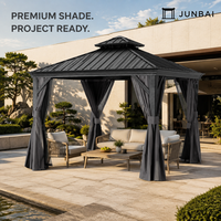 Gazebo à toit rigide avec rideaux et moustiquaire, structure en aluminium, doté d'un toit rigide permanent, idéal pour les projets de concessionnaires et de entrepreneurs