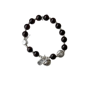 S925 Sterling Silver Garnet Smiley Face Bell <b>Bracelet</b> Elastic <b>Rope</b> Unisex Jewelry Gift - Product Image 5