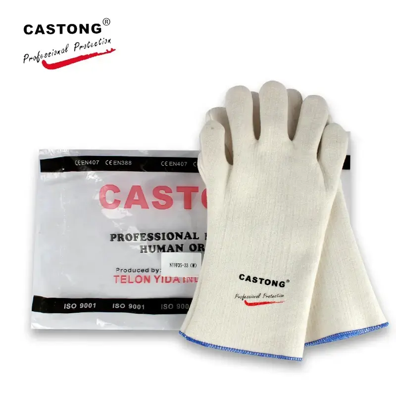 Stock Item Resisting Contact Heat Of 250 Degree Single Layer White Meta-aramid Felt Heat Resistant Gloves For Industrial Oven