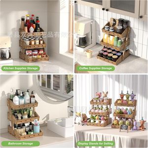 Wooden Fruit And <b>Vegetable</b> Storage Rack 3 Tiers Rectangle <b>Standing</b> Type Multifunction Counter Organizer - Product Image 4