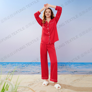 Conjunto de Pijamas de Seda Satin de Alta Qualidade Fung 6001, Cintura Elástica, Respirável, Sólido, para Damas de Honra no Inverno e Natal - Product Image 2
