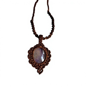 Collar con Colgante de Piedra Lunar Marrón Hecho a Mano, Estilo Boho Vintage, Ajustable, Unisex, con Engaste de Bisel de Piedra Natural - Product Image 1