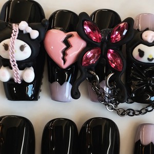 Uñas Postizas de Resina Personalizadas, Hechas a Mano, con Personajes de Dibujos Animados, Cadena de Diamantes de Imitación, Sin Pegamento, Set de Manicura para Mujer - Product Image 6