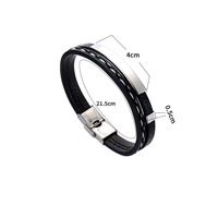 Bracelet personnalisé en cuir véritable pour hommes fermoir en acier inoxydable tressé à double tour Bracelet personnalisé bijoux pour couples