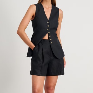 Conjunto Casual de 2 Piezas para Mujer, Camiseta sin Mangas y Pantalones Cortos de Lino y Algodón - Product Image 2