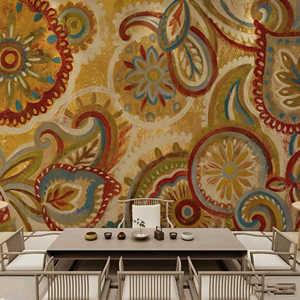 Tissu mural bohème doré à motif <span class=keywords><strong>Paisley</strong></span> Mandala, <span class=keywords><strong>papier</strong></span> <span class=keywords><strong>peint</strong></span> non tissé ethnique vintage à fleurs, décoration de salon - Product Image 3