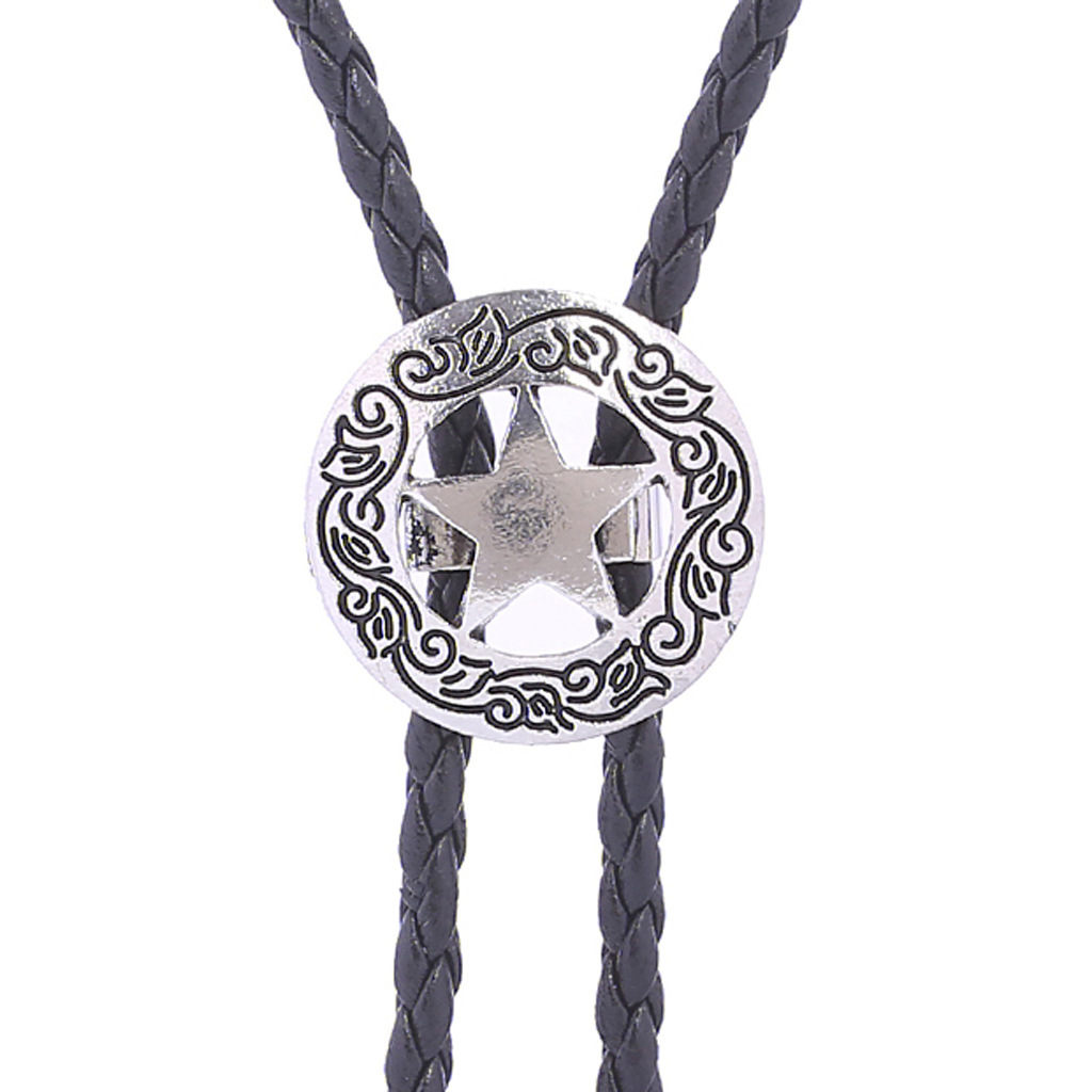 Collier Cravate Bolo En Cuir Cowboy - Grand Aigle Argenté émail, Style Country Biker, Fabriqué Aux USA