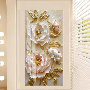 Imagen de decoración de lujo para el hogar-Tapices de pared de vidrio templado con flor de efecto 3D con pintura de porcelana de cristal arte de pared - Product Image 3