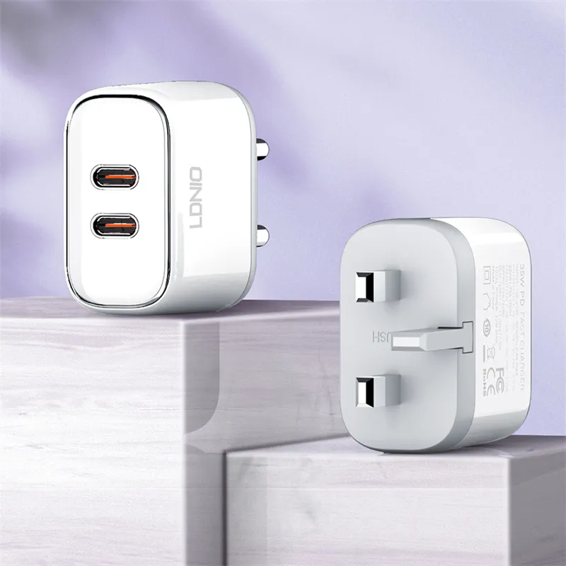 LDNIO A2528C Portable Fast Charging 35W Travel Chargers Adapters Mobile Phone Laptop Type C PD Dual USB Wall Charger for Iphone