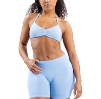 Petit soutien-gorge haut en nylon mat bleu clair dos nu soutien-gorge à bretelles sans couture barre de fitness petit soutien-gorge de yoga