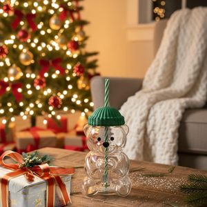 แก้วน้ำลายหมีน้อยน่ารัก 20 ออนซ์ ไม่มีโลโก้ พร้อมหลอดดูด สำหรับกาแฟ นม น้ำผลไม้ ใช้ในบ้าน บาร์ และสำนักงาน - Product Image 3