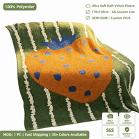 Plaid vert à rayures orange, motif fruit, semi-velours ultra doux 170x130cm, toutes saisons, pour canapé et maison, impression personnalisée, vente en gros