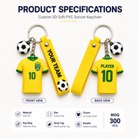 Individuelles Logo Gummi-Fußball-Schlüsselanhänger 3D Weicher PVC Fußball-Trikot-Schlüsselanhänger Globales Fußball-Event Fan-Souvenir Geschenk Sammlerstück Schlüsselanhänger