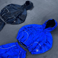 Ensemble de survêtement réfléchissant pour homme, style streetwear, coupe ample, coupe-vent, deux pièces, veste à capuche et pantalon, tenue techwear