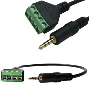 Plugue de áudio estéreo banhado a ouro 3.5mm 4 pólos macho, conector para AV, cabo adaptador de conectores de bloco de terminais com parafuso verde de 4 pinos