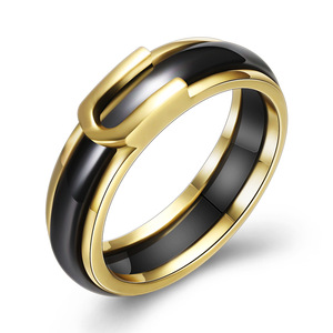 Ceramic <b>Ring</b> 5.6MM Black And White Geometric Design For Women Gift Jewelry - Product Image 3