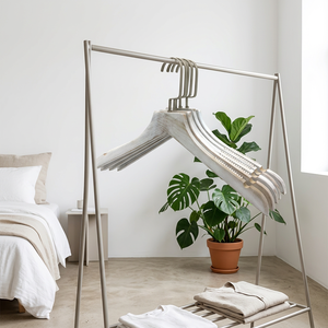 Antique white wooden <b>hangers</b> Stainless steel hook <b>hangers</b> Custom logo clothing <b>hangers</b> Minimalist design <b>hangers</b> - Product Image 4