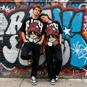 Camiseta Unisex de Algodón 100% con Estampado Digital Gráfico Personalizado Estilo Hip-Hop Urbano, Hombros Caídos, Corte Holgado y Recortado - Product Image 3