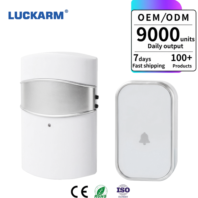 Wireless Doorbell Long Range 38 Chime LED Flash Silver Battery Powered for Home Office Outdoor Villa Apartment