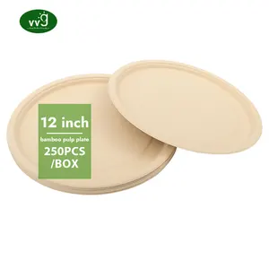VVG-Grandes assiettes à pizza rondes jetables de 12 pouces pour restaurant de fête, biodégradable, compostable, en pulpe de bambou écologique