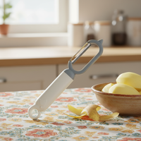 Handmatige multifunctionele fruit- en groenteschiller met gekarteld roestvrijstalen mes, makkelijk schoon te maken, vaatwasserbestendig, wasbaar, metaal, 19cm