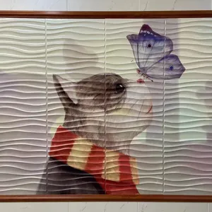 UDK猫蝴蝶图案3D聚氯乙烯墙板美丽温暖的墙画意味着中国的长寿和健康