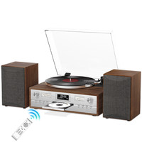 Système de lecteur de vinyle en bois d'inspiration vintage avec 2 enceintes assorties, style meuble de luxe, gramophone à contrôle automatique de la vitesse
