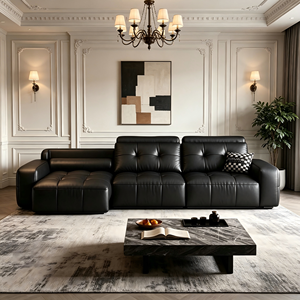 <span class=keywords><strong>Divano</strong></span> Componibile a L in Vera Pelle con Recliner Elettrico, <span class=keywords><strong>Divano</strong></span> Letto Moderno per <span class=keywords><strong>Soggiorno</strong></span>, <span class=keywords><strong>Nero</strong></span>, con Letto Estraibile - Product Image 2
