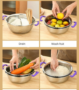 Panier à fruits multifonctionnel à double poignée en acier inoxydable, <span class=keywords><strong>passoire</strong></span> ronde pour légumes et riz avec poignée - Product Image 5