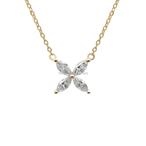 Bijoux fins en or massif 14 carats, collier pendentif en or véritable en forme de fleur à quatre feuilles, design tendance, nouvelle collection, vente flash - Product Image 1