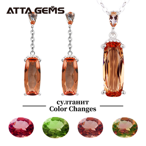 Conjuntos de joyería de piedras preciosas de sultanita sintética para mujer, aretes de Plata de Ley 925 con forma rectangular, collar, regalo de boda para mujer - Product Image 2