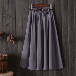 Women Elegant Summer A-line <strong>Skirt</strong> High Waist Belted Lady Young Girl Solid Casual Midi <strong>Skirt</strong> - Product Image 2
