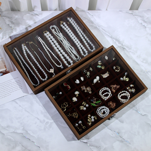 Boîte à bijoux en noyer, présentoir multi-spécifications avec verre haute transparence, boîte à bijoux artisanale - Product Image 2