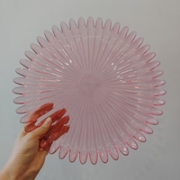Assiette de présentation en verre rose cannelé de qualité supérieure, réutilisable, ronde, motif floral, pour restaurant et usage domestique quotidien