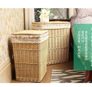 Top Seller Wicker <b>Storage</b> <b>Baskets</b> Folk Art Rectangular Multifunctional Laundry Hamper for Clothing - Product Image 6