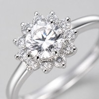 Bague de fiançailles et de mariage classique en argent sterling S925 avec moissanite 1 carat D motif tournesol 3g