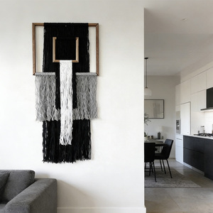 Arte Mural Tejido en Capas con Marco Geométrico, Decoración Moderna de Mediados de Siglo, Estilo Neutral para Espacios Contemporáneos - Product Image 1